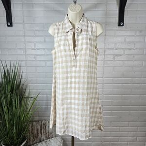 Emerald Sundae Tan Sleeveless Plaid Mini Shirt Dress Size Medium